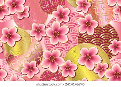 Cherry blossom seamless pattern, traditional Japanese style.