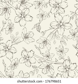 Cherry blossom seamless pattern. Vector illustration.