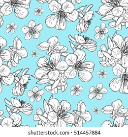 Cherry blossom seamless pattern. Vector illustration.