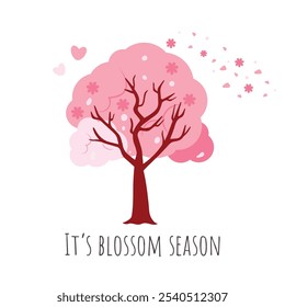 Cherry blossom season. Hello spring quotes. Floral springtime hand drawn prints design. Positive phrases for stickers, postcards or posters.