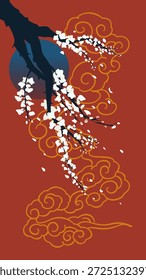 Cherry blossom serenity with stylized cloud