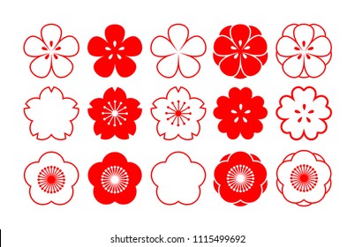 Cherry blossom. Set of flowers. Vector.