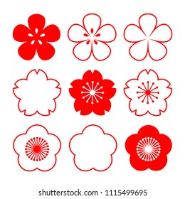 Cherry blossom. Set of flowers. Vector.