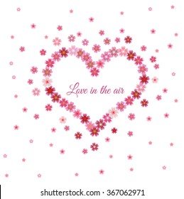 Cherry blossom in the shape of heart. Decorative floral illustration of sakura flowers
