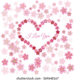 Cherry blossom in the shape of heart. Decorative floral illustration of sakura flowers