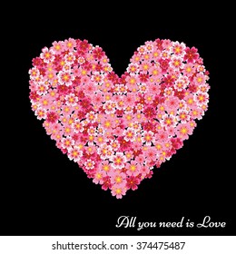 Cherry blossom in the shape of heart. Decorative floral illustration of sakura flowers. Vector