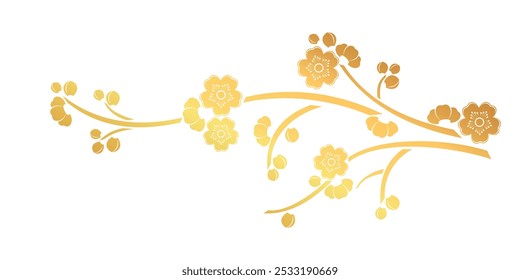 Cherry blossom silhouette with gold ink. vector chinese new year elements	