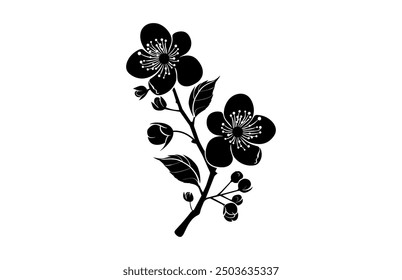 Cherry Blossom Silhouette Vector isolated on a white background