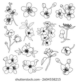 Cherry Blossom Silhouettes Set for Minimalist Floral Art