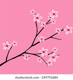 Cherry blossom, spring branch with flowers blooming vector