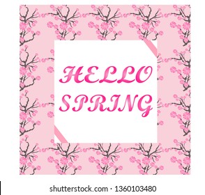 cherry blossom, spring flowers, vector illustration. Place for your text. Design for invitation, banner, card, poster, flyer 