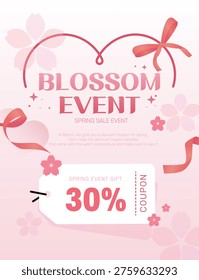 Cherry Blossom Spring Sale Special Coupon Banner pink Template