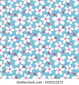 Cherry blossom spring seamless pattern, cute pink flower print background
