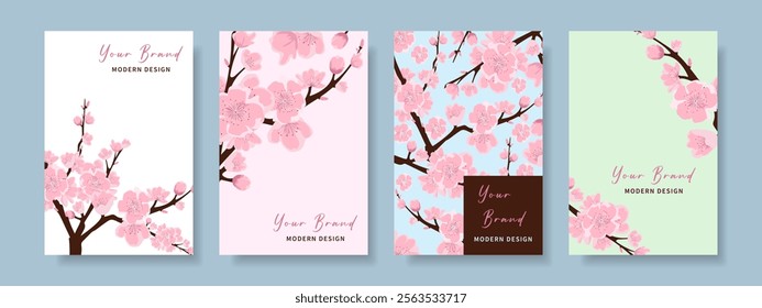 Cherry blossom, spring and summer backgrounds, set, japanese sakura flowers. Vector.