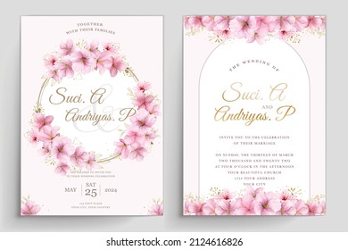 cherry blossom spring wedding invitation card set