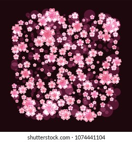 Cherry blossom square background isolated on black