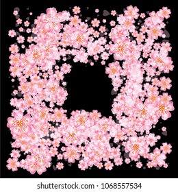 Cherry blossom square frame or border isolated on black