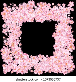 Cherry blossom square frame or border isolated on black