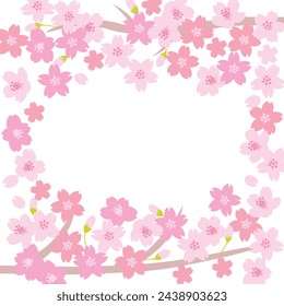 Cherry blossom square frame with space for text, vector illustration.