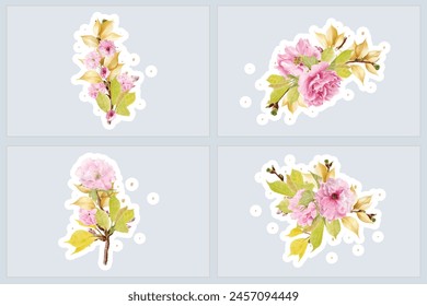 cherry blossom stickers design illustration