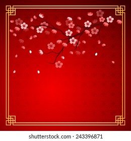 cherry blossom template with Chinese frame pattern vector illustration