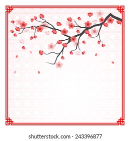 cherry blossom template with Chinese frame pattern vector illustration