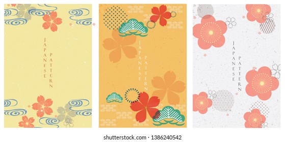 Cherry blossom template vector. Japanese pattern background set.
