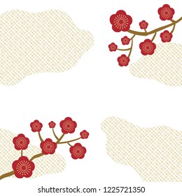 Cherry blossom template vector. Red flower with Japanese pattern background.