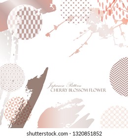 Plantilla de flores de cerezo vectorial para boda, ceremonia, tarjeta de invitación. Elementos japoneses y fondo de patrón.