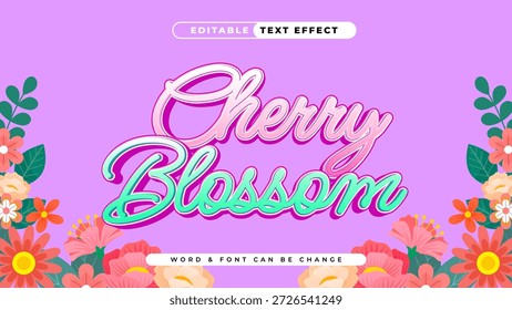 Efecto de texto de flor de cerezo con decoraciones florales y estilo degradado
