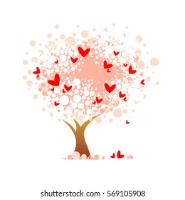 Cherry blossom tree isolated on white background. Valentine's Day vector illustration. Design element for greeting cards and etc.