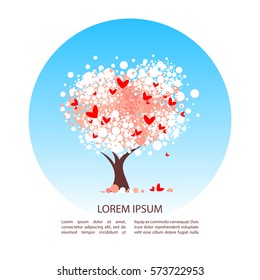 Cherry blossom tree isolated on white background. Valentine's Day vector illustration. Design element for greeting cards and etc.