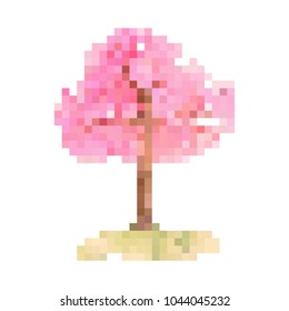 vector de arte en píxeles del árbol de cerezo, sakura natural aislado sobre fondo blanco