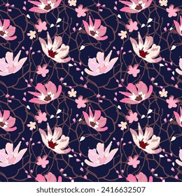 Cherry blossom tree seamless pattern. Spring elegant background
