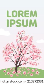 Cherry blossom tree standing on the green grass
