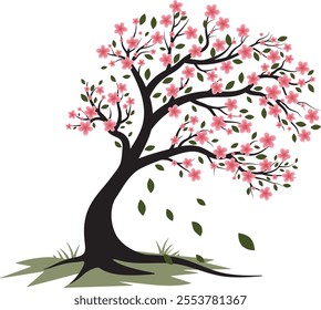 Cherry blossom tree vector design features pink flowers and branches, Cherry blossom vector, pink flowers tree, spring tree design, Japanese cherry blossom, tree with pink flowers, sakura, botanical