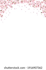 Árboles de flores de cerezo en plena floración, arco de flores de cerezo, ilustración del paisaje Decoración, marco, decoración en la parte superior (verticalmente larga)