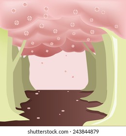 Cherry Blossom tunnel, Sakura tree layers, vector