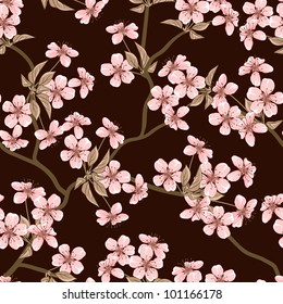 Cherry Blossom Vector Background. (Seamless Flowers Pattern)