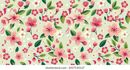 Cherry Blossom vector file, Seamless flowers pattern