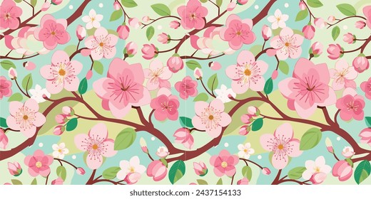 Cherry Blossom vector file, Seamless flowers pattern