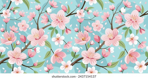 Cherry Blossom vector file, Seamless flowers pattern