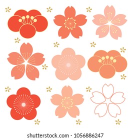 Cherry Blossom Vector. Flower Logo  Icons And Symbols. Pink Floral Elements.
