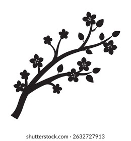 Cherry blossom vector illustration, Cherry flowers silhouette vector black and white