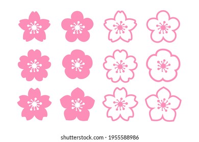 Cherry blossom vector Pink cherry blossoms blooming Isolated on white background.