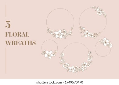 Cherry Blossom vector set with floral wreaths
