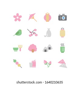 CHERRY BLOSSOM VIEWING FLAT ICON SET