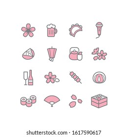 cherry blossom viewing icon set