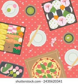 Cherry blossom viewing lunch box.
Overhead view of the leisure seat.