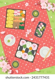 Cherry blossom viewing lunch box.
Overhead view of the leisure seat.